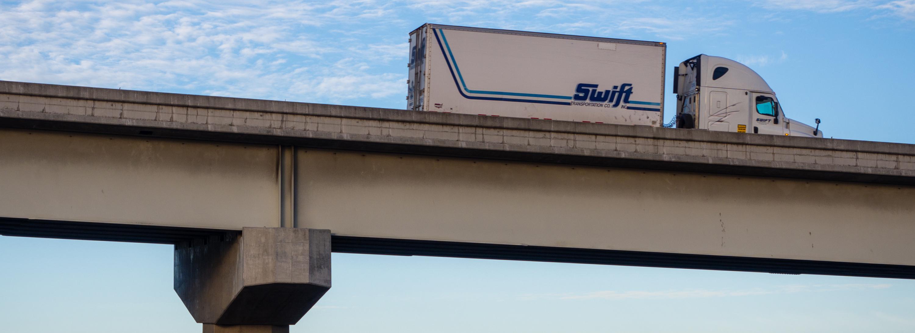 Truck on overpass