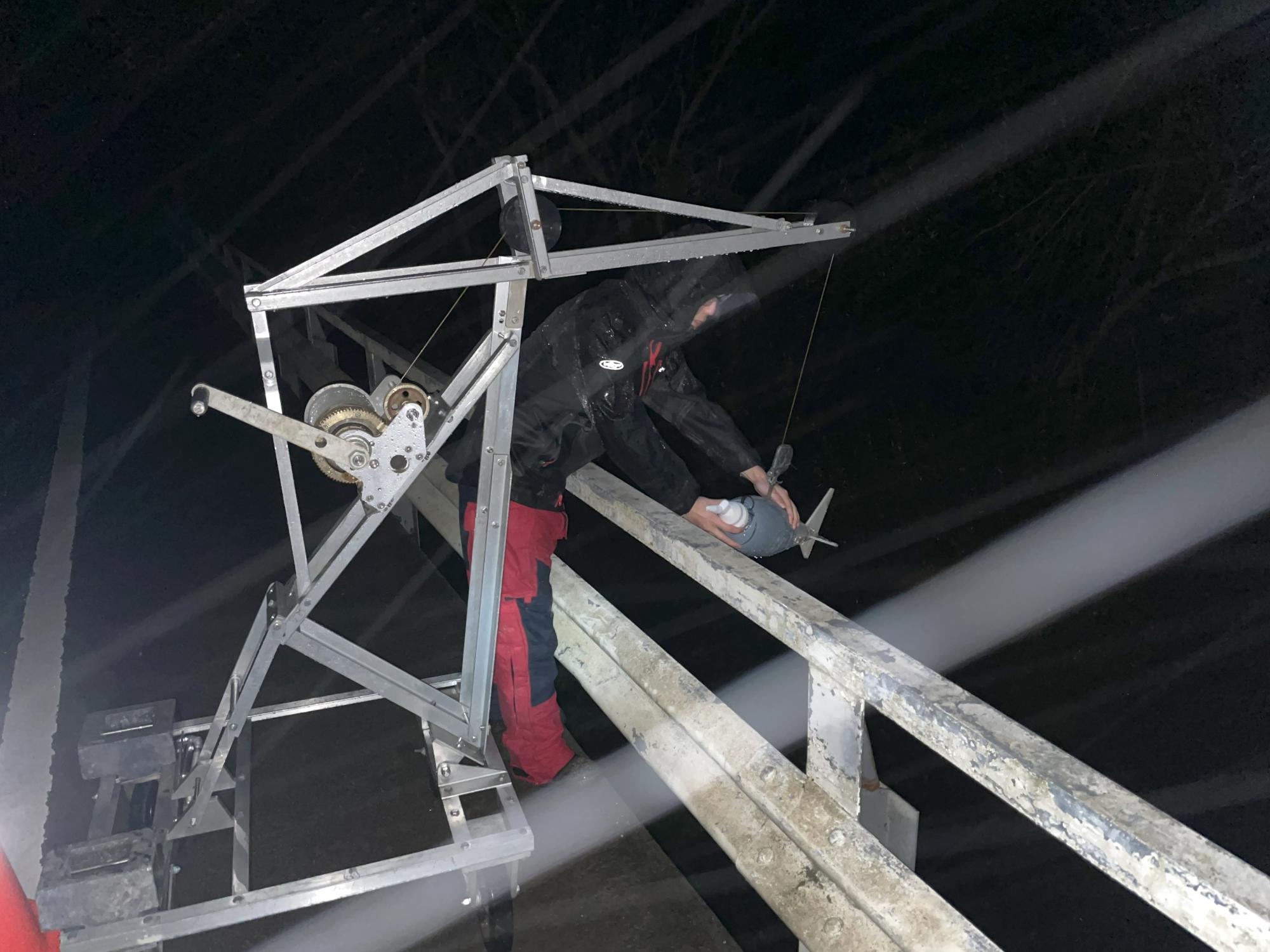 Suspended sediment sampling on Pescadero Creek during a storm event