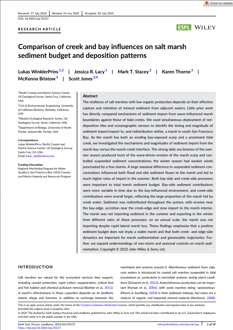 Comparison of creek and bay influences on salt marsh sediment budget and deposition patterns