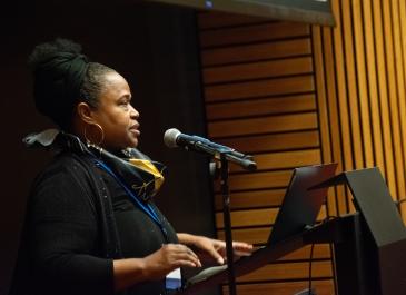 Close-up of LaDonna Williams speaking.