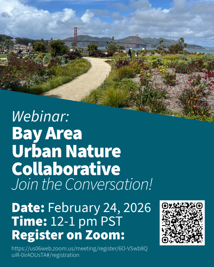 Flyer showing Bay Area Urban Nature Collaborative webinar information