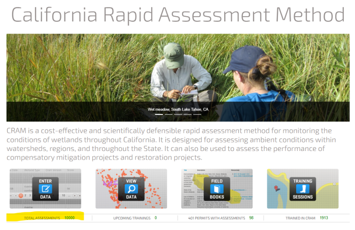 Screengrab of the California Rapid Assessment Method portal showing "Total Assessments: 10,000"
