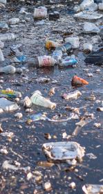 Trash floating in water