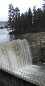 Water flowing over a dam